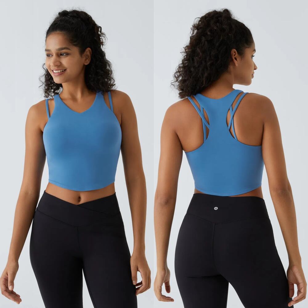 Halara SoftlyZero Yoga Tank Top V Neck Racerback Cropped Blue Women Size XS